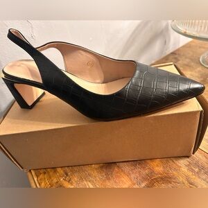 Amazon Black Croc-Pattern Slingback Heels